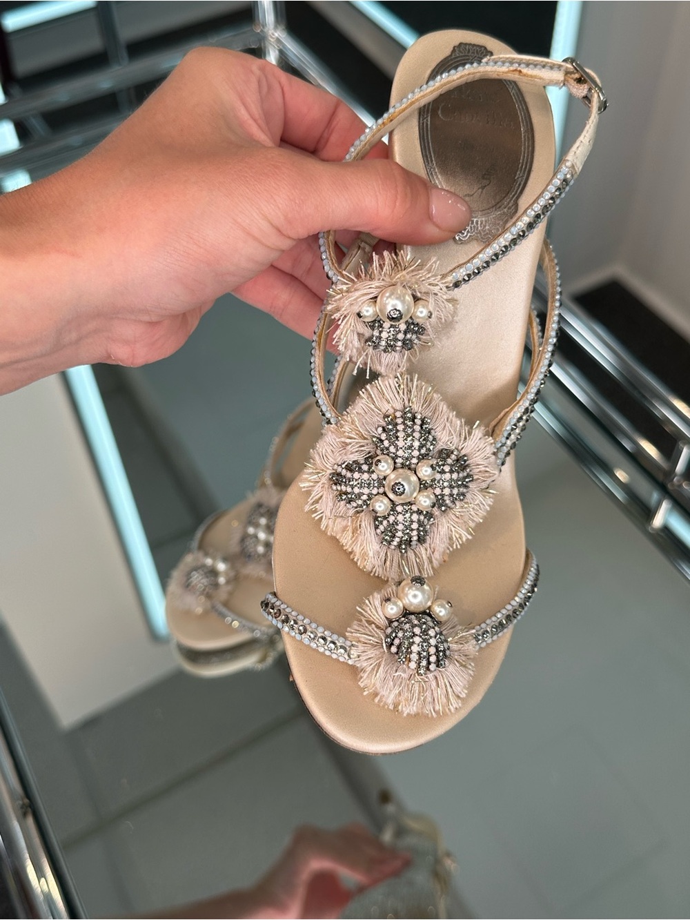 Rene Caovilla Crystal Fringed Medallion Sandals